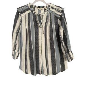 Caffe' Marrakesh New Women's M Boho Chic Stripe Woven 3/4 Sleeve Button Down Top
